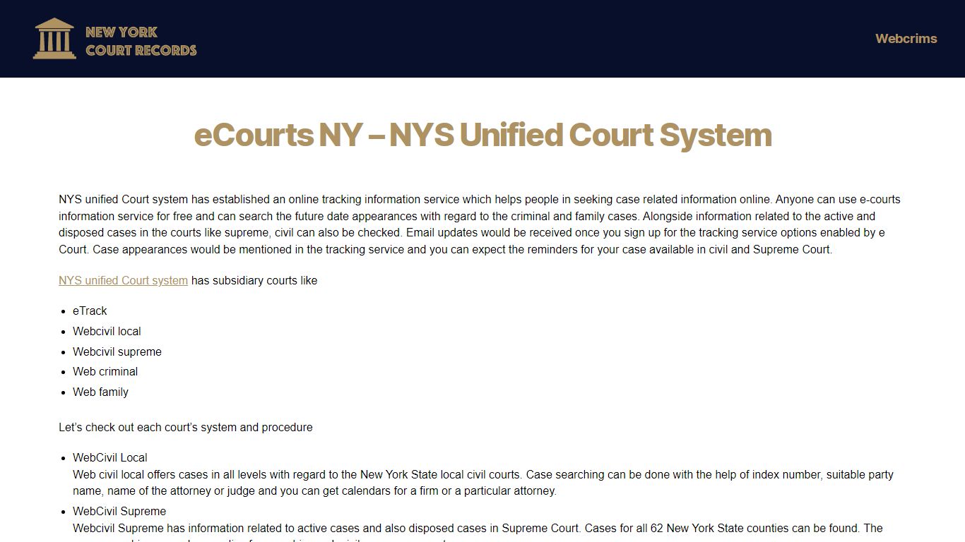 eCourts NY – NYS Unified Court System - New York Court Records